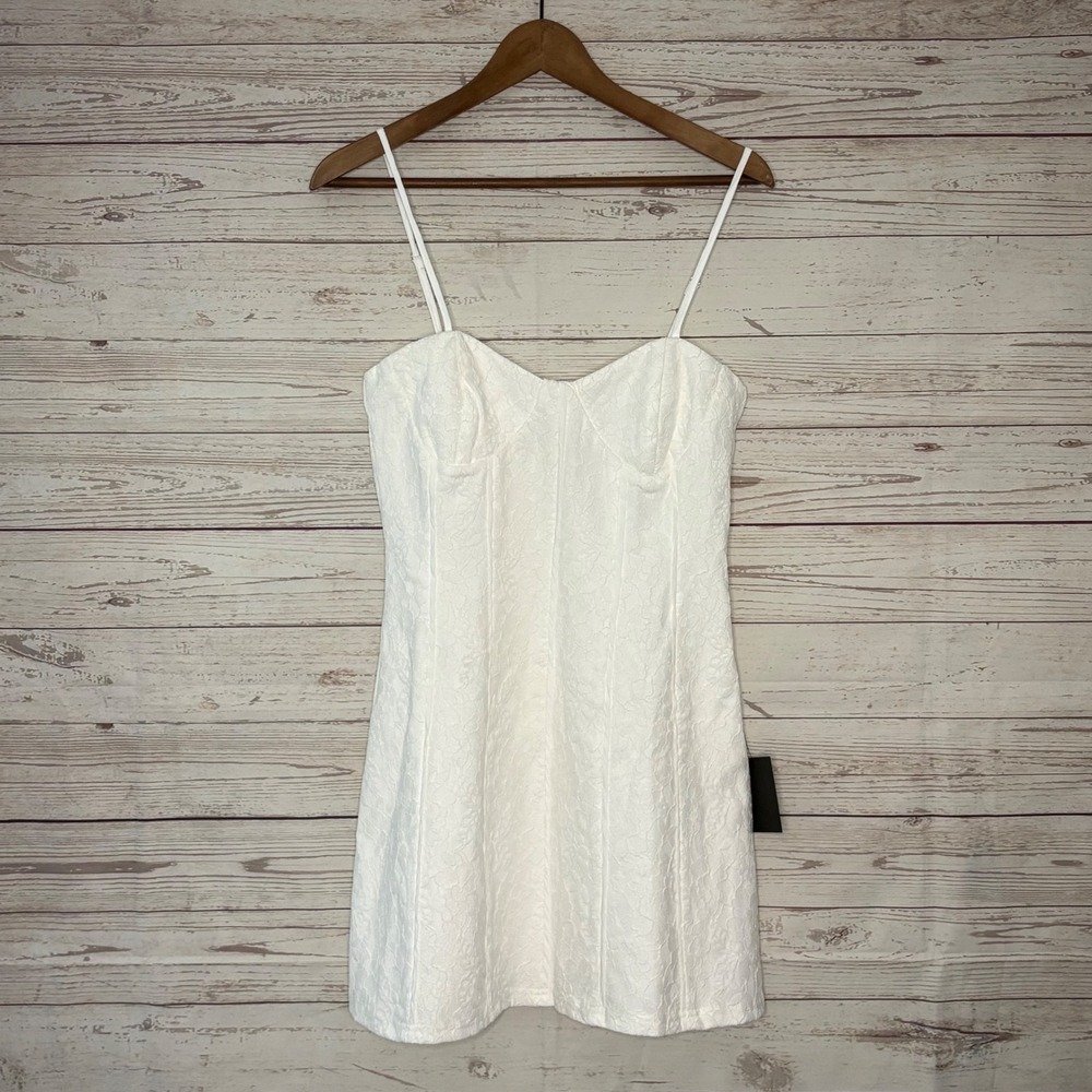 Lulus Dainty Personality Ivory Lace Seamed Bustier Mini Dress Size M NWT